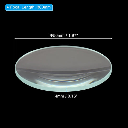 PATIKIL 12" (300mm) Focal Length Flat Convex Lens, 50mm Diameter 4mm Height Glass Optically Polished Round Edges Lens for Physics Experiment, Clear