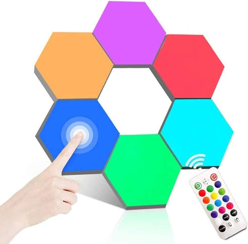 ODISTAR Remote Control Hexagon Wall Light,Smart Wall-Mounted Touch-Sensitive DIY Geometric Modular Assembled