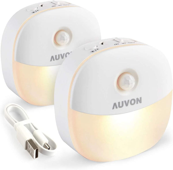 AUVON Rechargeable Battery Night Light, Mini with Motion Sensor, Warm White LED