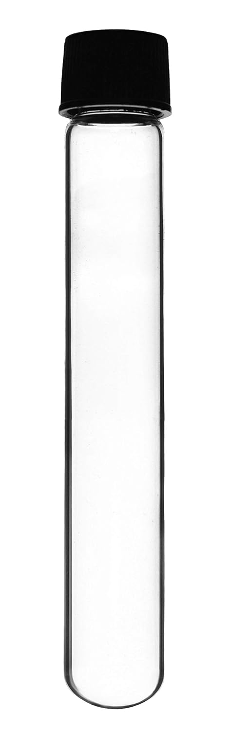 EISCO 12PK Test Tubes, 50ml - Bakelite Screw Cap with Rubber Liner - Borosilicate 3.3 Glass - 5.9" x 1" - Round Bottom - Leak Proof