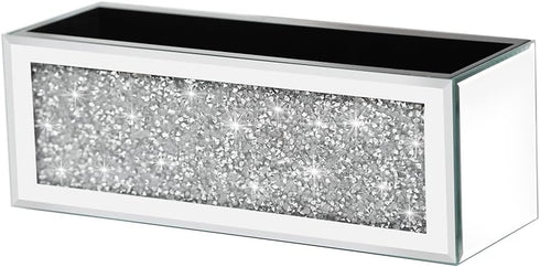 Mirrored Countertop Mail Organizer, Silver Crush Diamond Wall Mount Letter Holder, Desk Mail Storage Basket