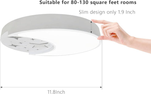 FAYOTAT 12 Inch 3 Dimmable Flush Mount Ceiling Light, Moon & Star Kids Bedroom Ceiling Lights, Color Temperature