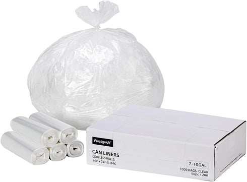 7-10 24'' 24'', 1000 Count, Commercial Gallon Clear Trash Can Liners, x Wholesale High Density Garbage Bags for Office