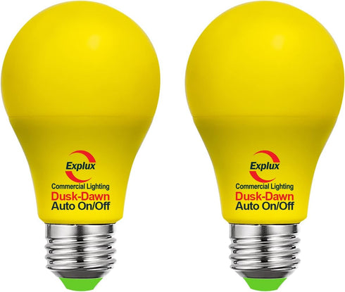 Explux A19 Dusk to Dawn LED Yellow Light Bulbs, 60W Equivalent, 2-Pack