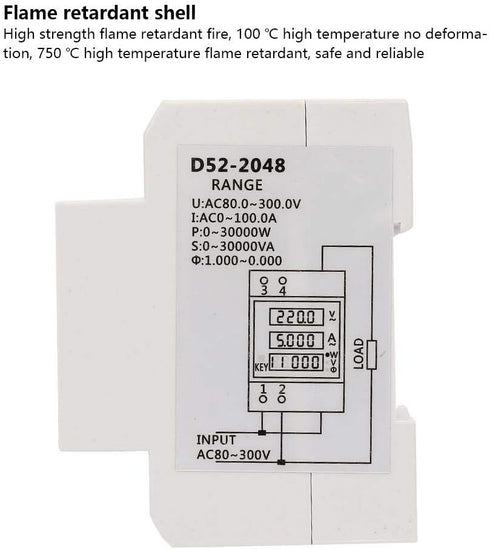 YWBL-WH Digital Energy Meter, Multi-Functional LED Active Power Meter for AC Voltage and Current