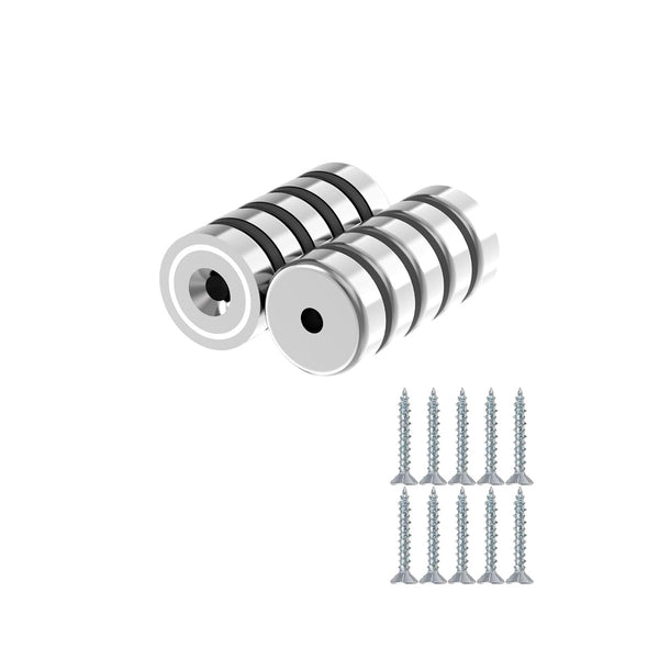 90LBS N52 Neodymium Cup Magnets with Countersunk Hole, 1.00" Diameter - 10