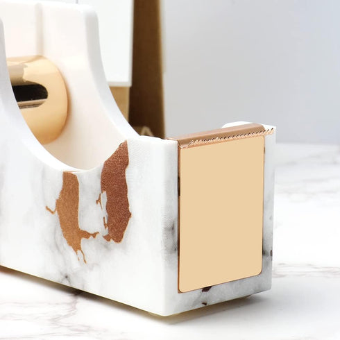 Gold Marble Tape Dispenser, 1" Metal Weighted Core Desktop Adhesive Holder with Non-Skid Pad for Office