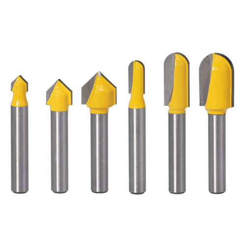 Yakamoz 6Pcs Carbide 90 Degree V-Groove and Round Nose Groove Router Bit Set, 1/4" Shank Woodworking Tool