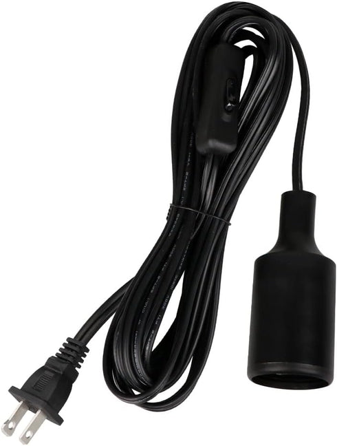 Zevnico 15 FT Hanging Light Socket with Cord, Black E26 Extension Cord with