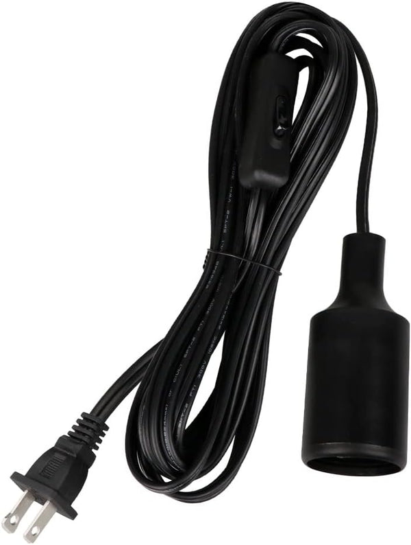 Zevnico 15 FT Hanging Light Socket with Cord, Black E26 Extension Cord with