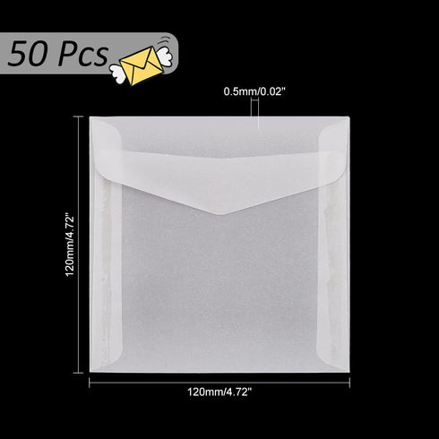 PH PandaHall 50pcs Glassine Envelopes 4.7x4.7'' White Translucent Paper Envelopes, Vellum Square Clear Envelopes for Weddings Invitations Craft Photos Graduation Lottery Tickets by PH PandaHall