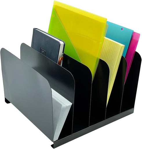 Huron Desktop File Organizer - Vertical 5 Slot, Black Commercial Grade Steel for Office Use