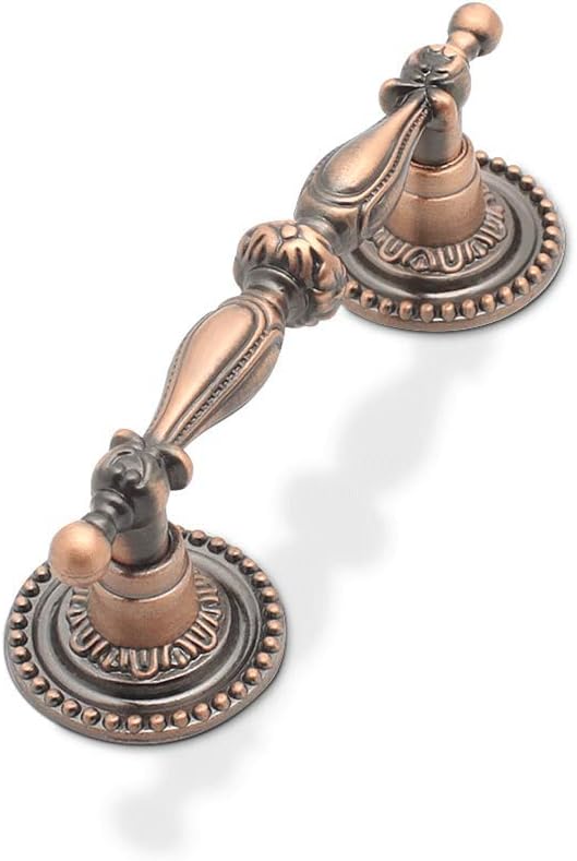 GOLDENTIMEHARDWARE 6 Pack 2.5" Vintage Drawer Pulls, Antique Copper Cabinet Handles, Euro Style, Hole Centers: 64mm