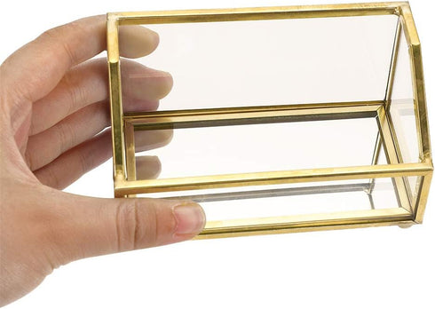Hipiwe Glass Business Card Holder Stand - Gold Metal Frame Name Card Display Organizer for Office Desktop, Fits 80-100