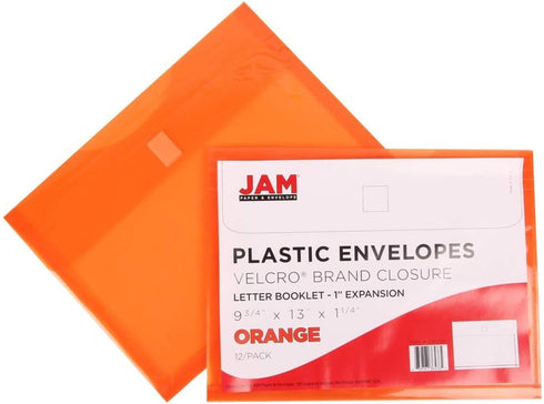 JAM PAPER Plastic Expansion Envelopes - Assorted Colors - 9 3/4 x 13 with 1 Inch Expansion - 6/Pack with Hook & Loop