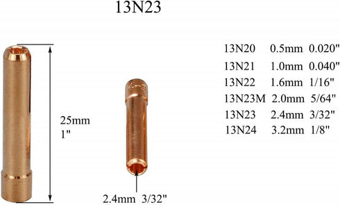 RIVERWELD TIG Collet Body 13N28 13N23 (3/32" & 2.4mm) Assorted Size Kit for SR PTA WP 9 20 25, 15pcs