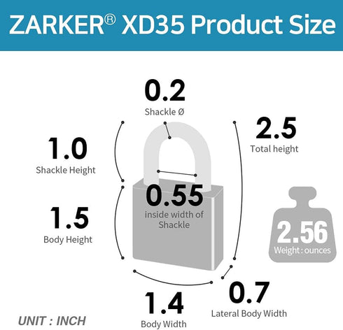 XD35 3-Digit Combination Lock, Padlock for School, Gym, Locker, Toolbox, Outdoor Storage (2-Pack, Blue)