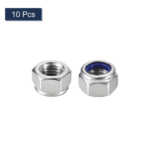uxcell 10Pcs M8 x 1.25 Nylon Insert Hex Lock Nut, Carbon Steel Self-Locking Stop Nut for Industrial Construction