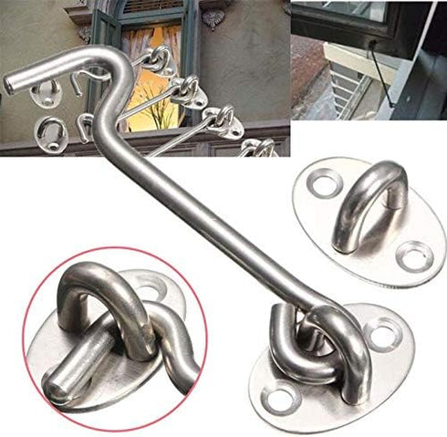 POWERTOOL Cabin Hook, 1pc Heavy Duty Lock Hook and Eye Latch, Solid Stainless Steel Door Lock for Window