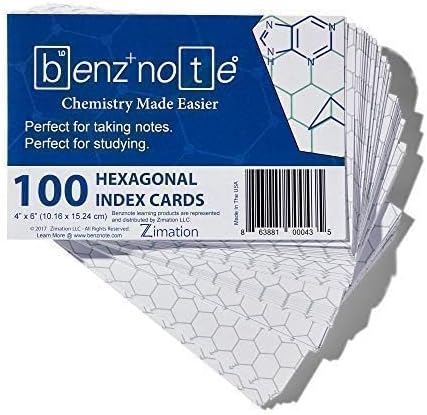 Index Cards for Organic and Bio Chemistry, 4" x 6", Hexagonal Graph Rule, Green Lined, 100 Cards