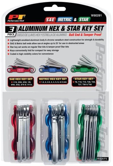 Performance Tool W80291 3-Piece Aluminum Hex and Star Key Set