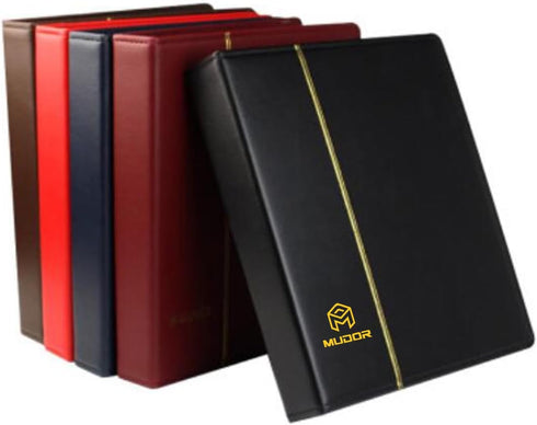 MUDOR Premium PU Classic 4 Ring Binder, Empty Stockbook for Stamps, Documents, Coins, Red