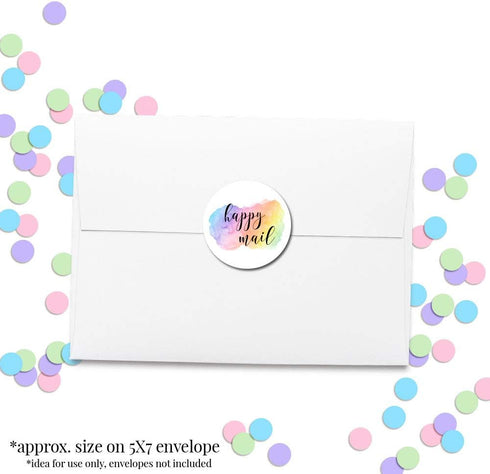 Pastel Watercolor Happy Mail Thank You Sticker Labels, 60 1.5" Circle Stickers by AmandaCreation for Small Businesses
