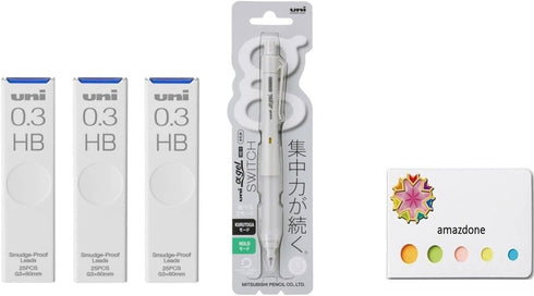 uni Alpha Gel switch 0.3mm Mechanical Pencil, Gray Body (M31009GG1P.23) + Uni Mechanical Pencil Lead