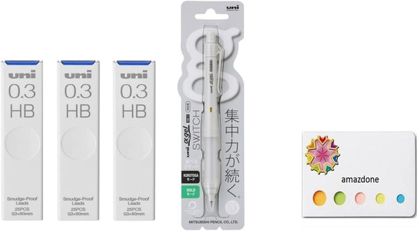 uni Alpha Gel switch 0.3mm Mechanical Pencil, Gray Body (M31009GG1P.23) + Uni Mechanical Pencil Lead