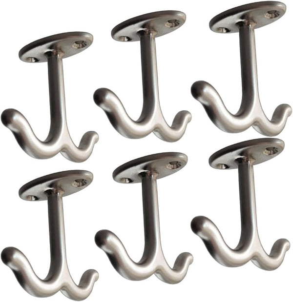 Zinc Alloy Double Prong Ceiling Hook, Towel/Robe Clothes Hook for Closet, Pack of 6