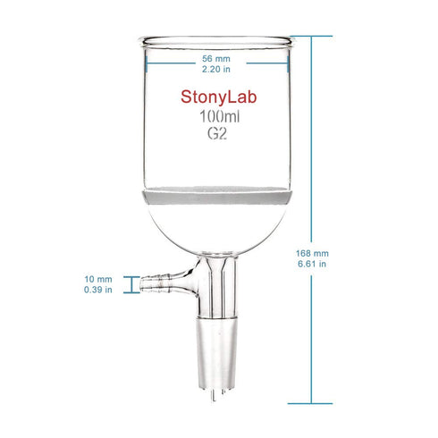 StonyLab Borosilicate Glass Buchner Filtering Funnel 100ml with Medium Frit(G2), 24/40 Standard Taper Joint