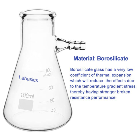 Glass 100 ml Heavy Wall Borosilicate Filtering Flask, Bolt Neck with Tubulation
