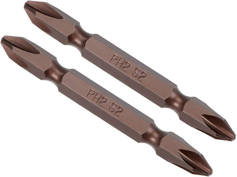 uxcell 2 Pcs PH2 Magnetic Phillips Double Ended Screwdriver Bits, 1/4 Inch Hex Shank, 2.56-inch Length