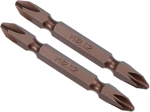 uxcell 2 Pcs PH2 Magnetic Phillips Double Ended Screwdriver Bits, 1/4 Inch Hex Shank, 2.56-inch Length