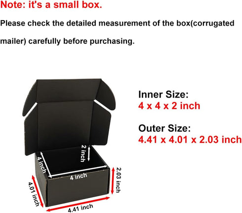 CH-BOX4x4x2'' Small Shipping Boxes 25 Pack, Black Corrugated Cardboard Mailers for Small Business (CM442B25)