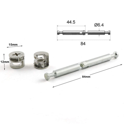4 Set Furniture Hardware Double End Head Rod Connection Cam Fittings, 84mm Furniture Board Panel Connection Accessories