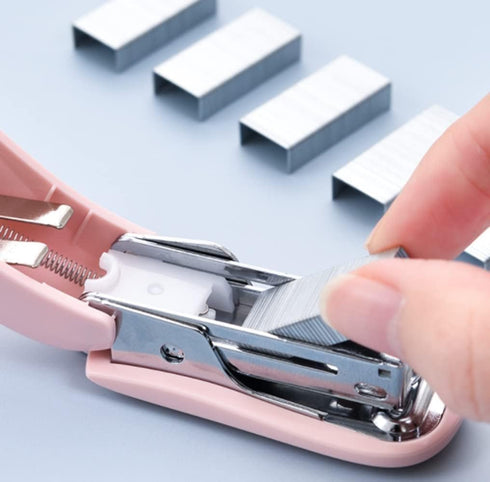 Pink Mini Stapler Hand Stapler with Staple Remover and 1 Box Staples, Cute Stationery for Students