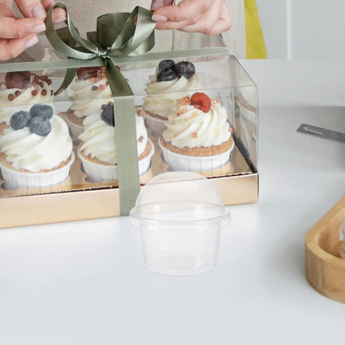200pcs 250 ML Disposable Dessert Cups: Clear Plastic Cups with No Holes Dome Lids for Snacks Yogurt Pudding Cupcake