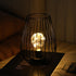 TRIROCKS Metal Cordless Table Lamp, 8'' Tall Cage Shape Battery Operated Lamp with Warm Fairy Lights (Black)
