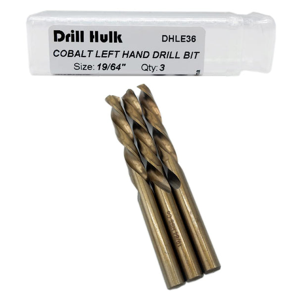 19/64-Inch Cobalt Steel M35 Left Hand Drill Bit, Pack of 3 for Removing Damaged Bolts and Screws