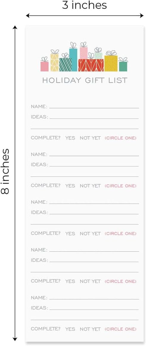 Modern Holiday Gift Checklist Set of 3 Colorful Christmas Note Pads, 3" x 8", 50 Sheets Per Pad, Made in USA