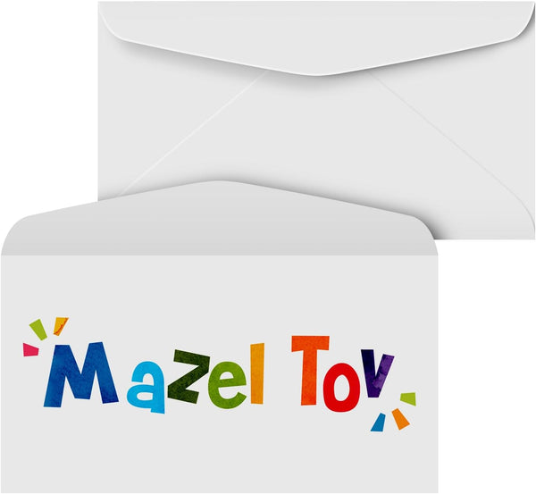 Mazel Tov Envelopes for Money, Check, Currency Holder | Jewish Greeting Envelopes for Cash, 3-5/8" x 6-1/2" | 25 Pack