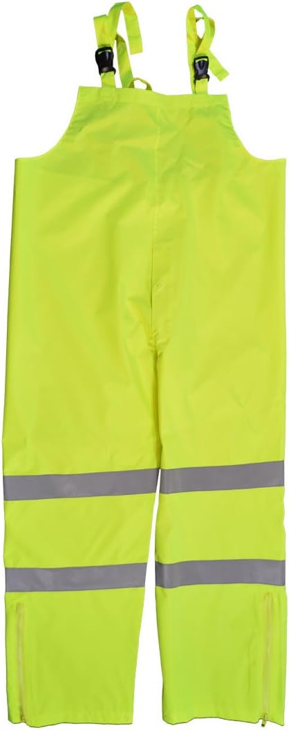 Petra Roc LBIP-CE-M Bib Rain Pants, ANSI Class E 300D Oxford/PU Coating Waterproof, Lime