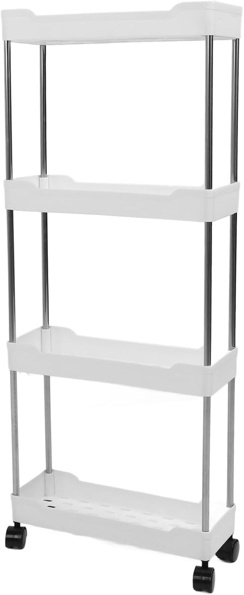OEBUAFI 4 4 Tier Slim Storage Cart, Rolling Utility Cart with Easy Glide Wheels and Side Hooks for Kitchen Bathroom