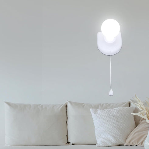 2Pcs Bulb Uonlytech Wire LED Cabinet Lamp Night Light Wall Pull Rope Battery Operated Self Adhesive Wall Mount Light