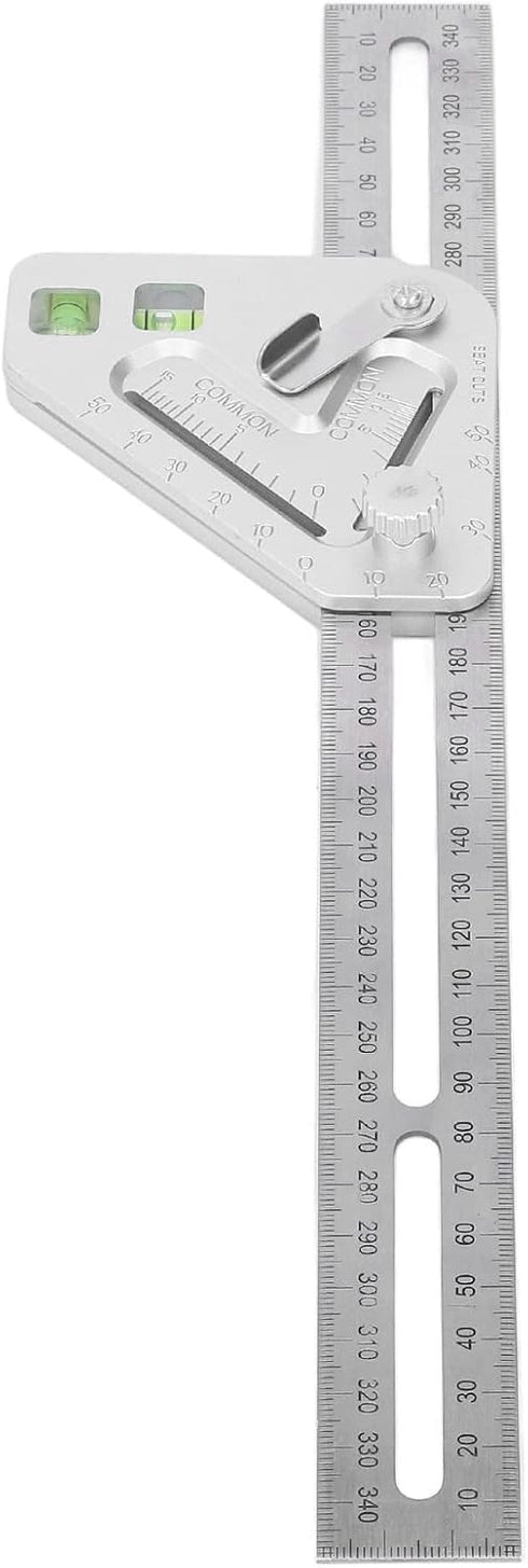 Combination Square with Bubble Level Silver Flexible Woodworking Triangle Ruler Carpentry Tools