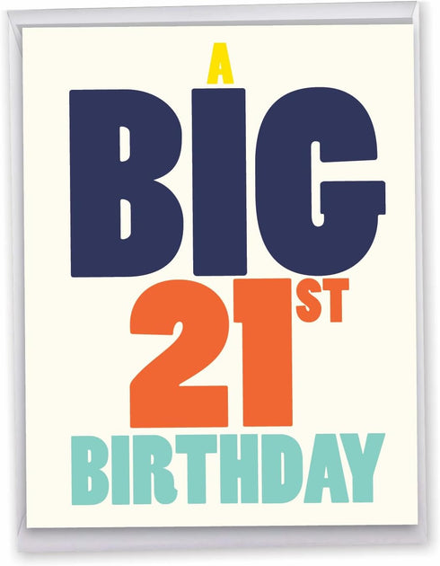 NobleWorks Jumbo 21st Birthday Card, 8.5 x 11 Inch Milestone Notecard with Envelope