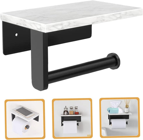 Alipis Stainless Steel Marble Toilet Paper Holder with Shelf Elegant Bathroom Napkin Organizer Wall Mount Design