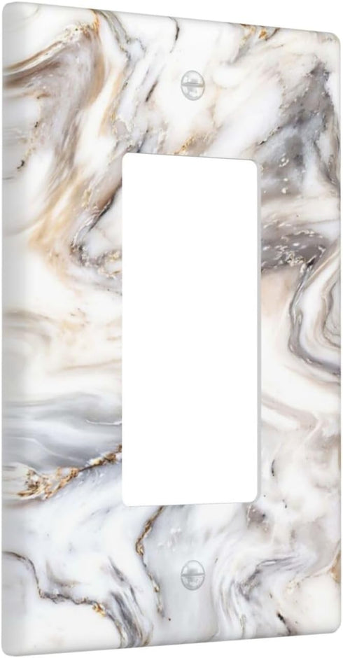 White Gold Marble Pattern Single Rocker Light Switch Plate, 1 Gang Cover Plate 2.7" X 4.4" for Home Decor