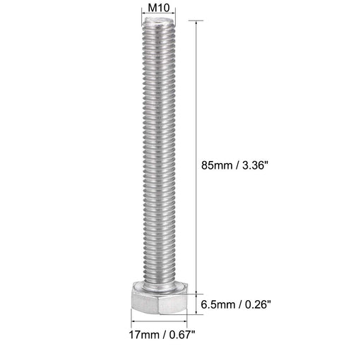 uxcell M10x85mm Hex Bolts - 304 Stainless Steel Hexagon Screw Bolt, 4 pcs